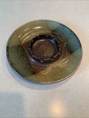 Pottery Craft Vintage Ashtray #404 Round 10” Made in USA Boho Earthy Tones